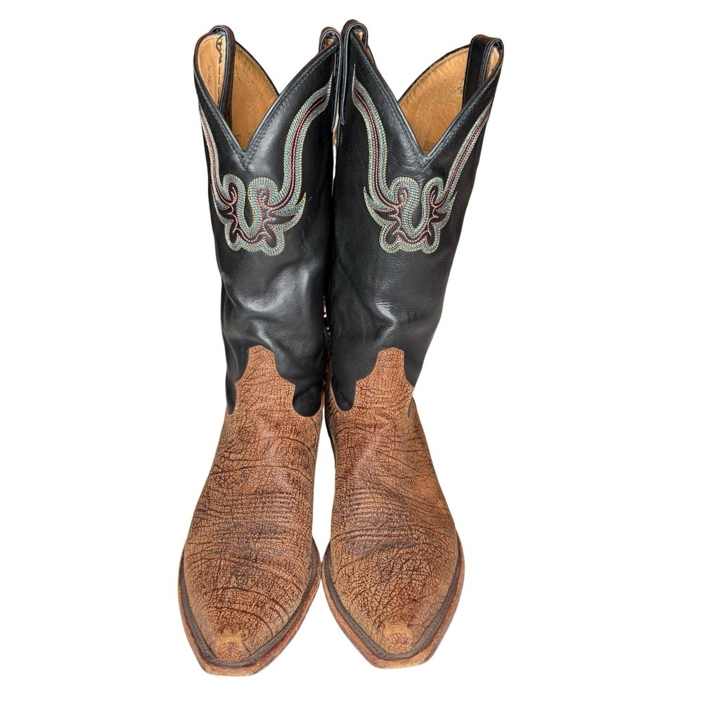 Tony Lama Kangaroo Vamp USA Made Black & Brown Men's 9.5 EE El Paso Cowboy Boots
